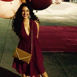 - SOLD NASTY GAL - RED WINE HALTER Midi  DRESS